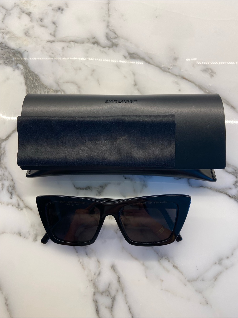 Saint Laurent Black Rectangular Cat-Eye Sunglasses